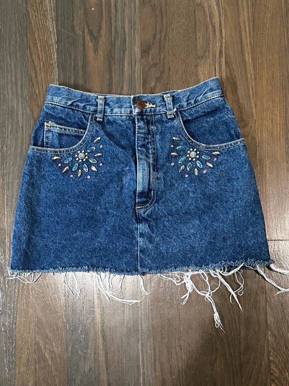 Vintage Trapper Embellished Blue Denim Skirt